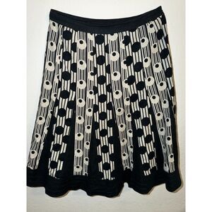 Tweeds Black White Linen Blend Skirt Size 8 Striped Polka Dot Pattern 55% Linen